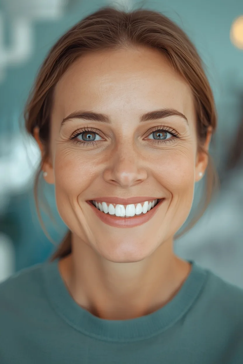 Smiling patient with a healthy, relaxed smile in a bright dental clinic